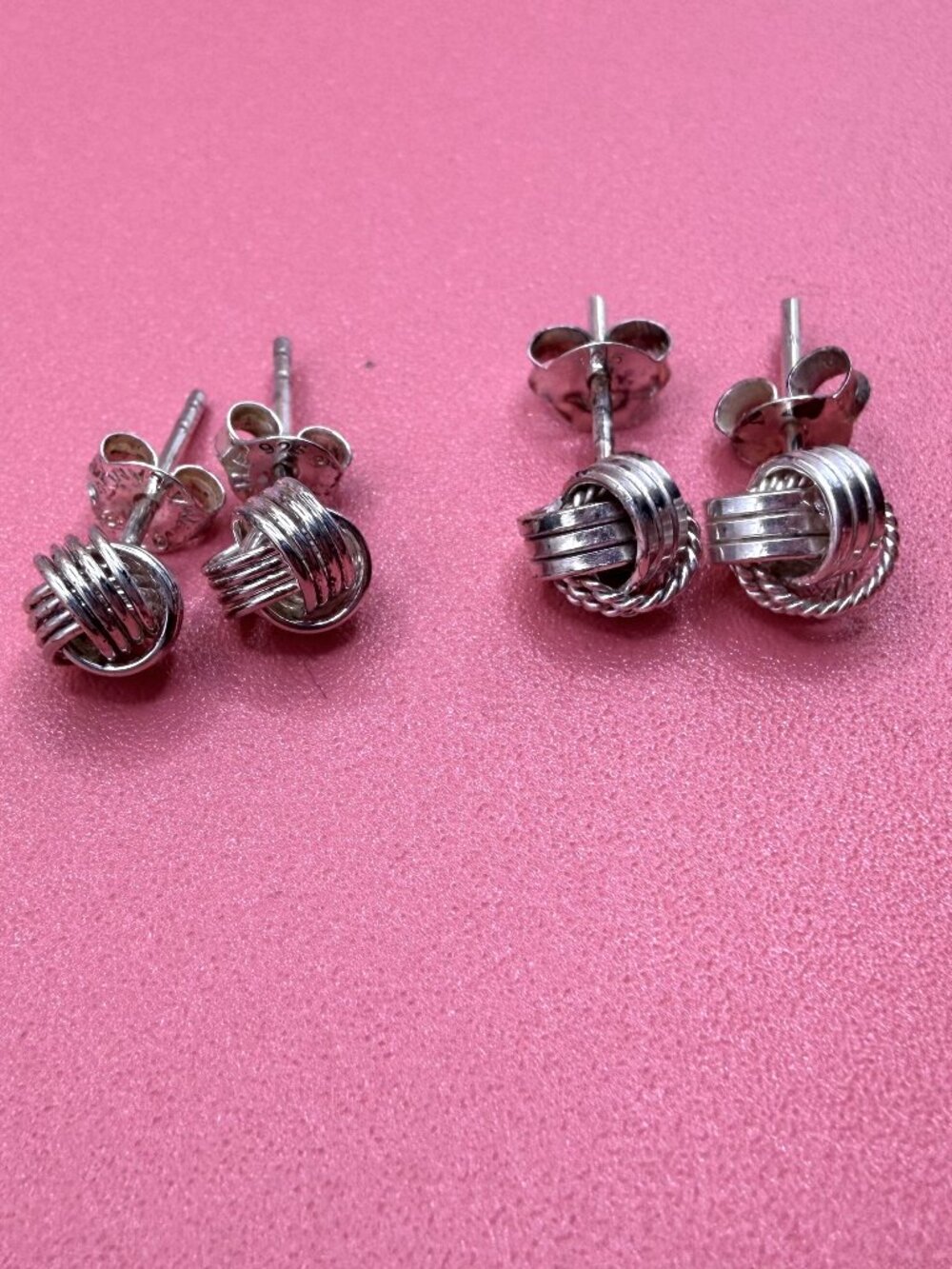 Sterling Silver Knot Stud Pierced Earrings Set of 2 Classic Style Lot Bundle